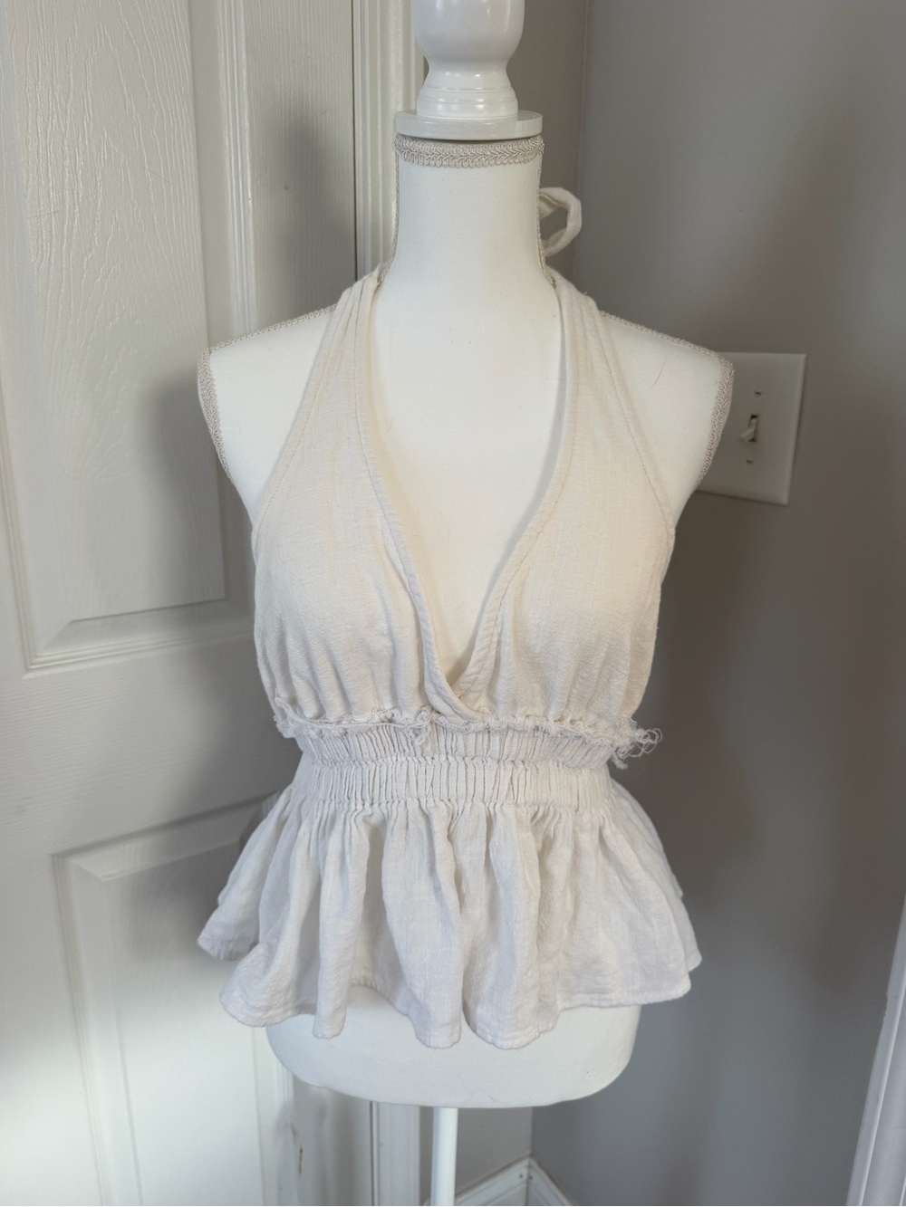 Ocean Drive Cream Halter Peplum Tank Top